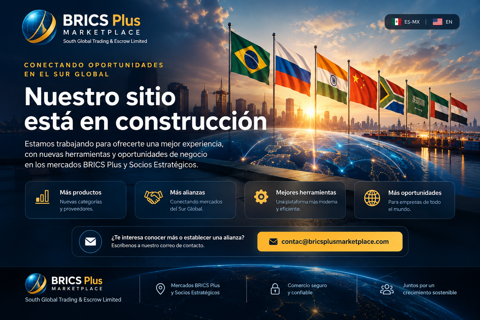 BRICS Plus Marketplace: nuestro sitio está en construcción. Conectando oportunidades en el Sur Global.